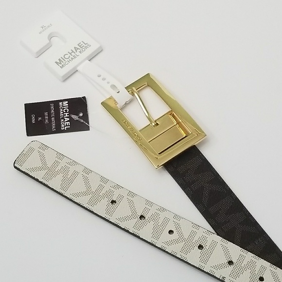 Michael Kors Logo Reversible Chocolate/White Belt - Picture 2 of 7